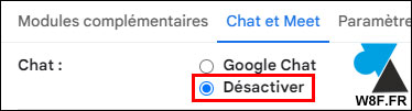 tutoriel Google Workspace Gmail désactiver Chat Spaces