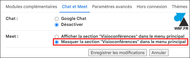 tutoriel Google Workspace Gmail désactiver Meet