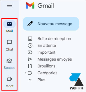 tutoriel Google Gmail sidebar Mail Chat Spaces Meet