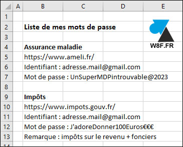 mot de passe excel
