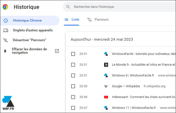 tutoriel Google Chrome menu parametres historique