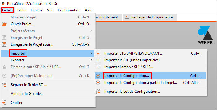 tutoriel Prusa Slicer importer config profil