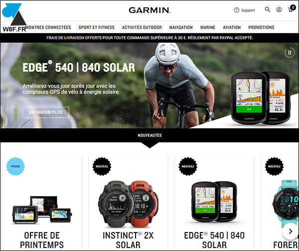 capture ecran site officiel Garmin