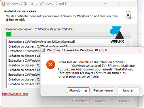 erreur jeux w7 w11