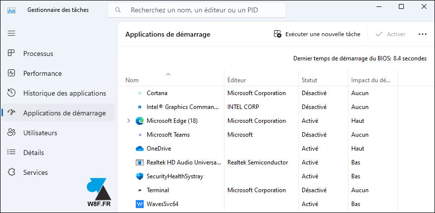 tutoriel Gestionnaire des taches Windows 11 demarrage