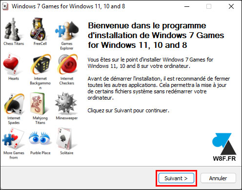 tutoriel télécharger installer jeux Windows 7 sur Windows 11 Spider Solitaire Demineur Freecell Mahjong