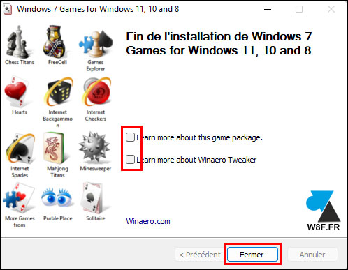 tutoriel installer jeux Windows 7 sur Windows 11 Spider Solitaire Demineur Freecell Mahjong