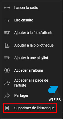 supprimer historique YouTube Music chansons titres albums artistes