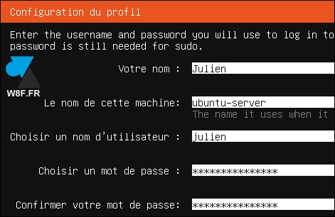 install ubuntu server username hostname