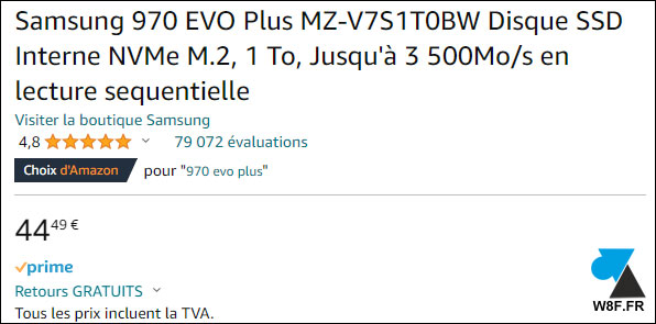 Disque dur SSD interne SAMSUNG 970 EVO PLUS 1To PCIe NVMe M.2