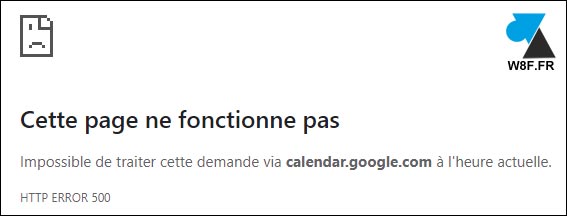 google agenda erreur 500