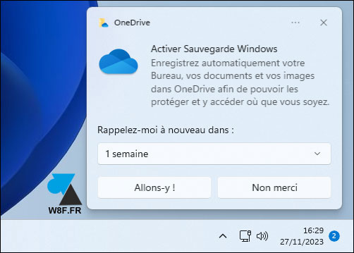 notification Activer Sauvegarde Windows