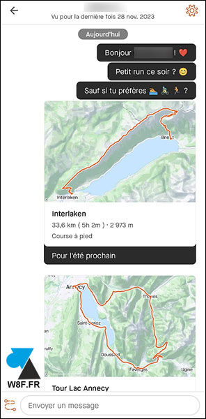 strava message itineraire