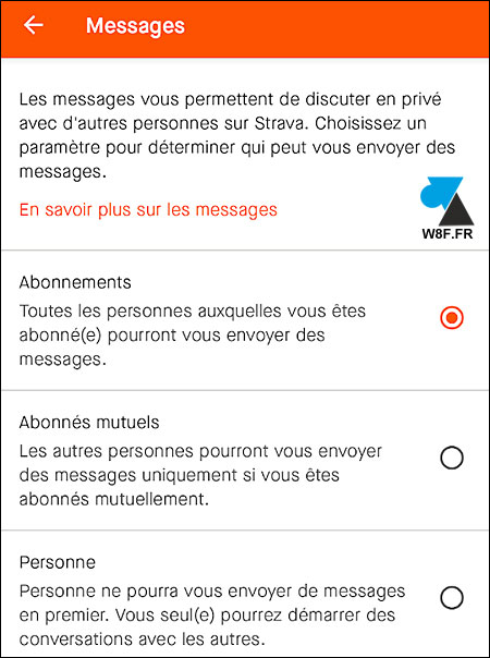 strava messagerie reglages