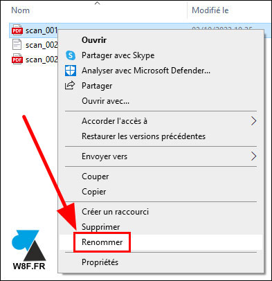 w10 renommer clic droit