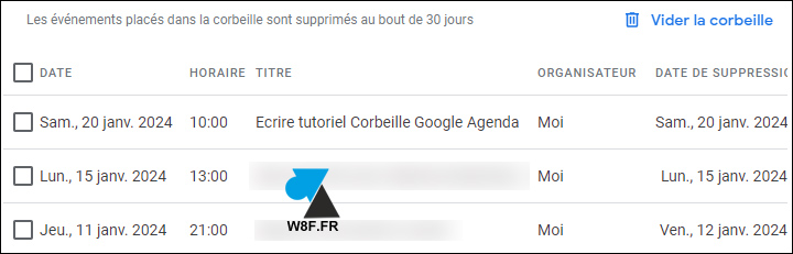 google agenda liste