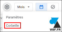 google agenda menu corbeille