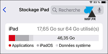 stockage ipad 17go