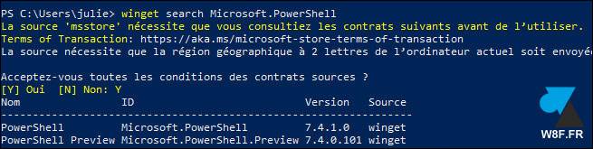 winget search powershell 7