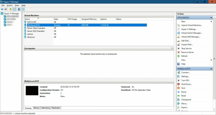 Microsoft Windows Server Hyper V Manager