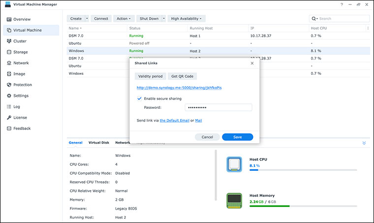 Synology Virtual Machine Manager interface