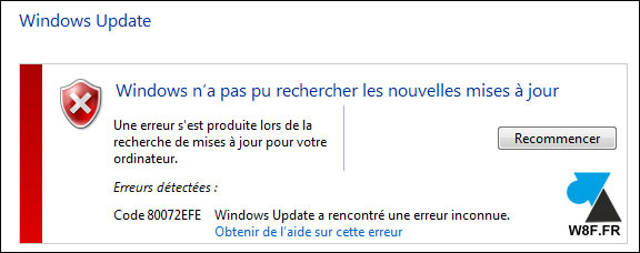 erreur Windows Update Windows 7 code 80072EFE