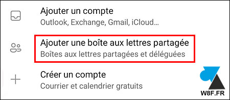 outlook android ajouter boite partagee