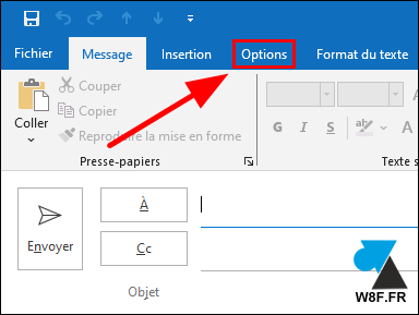 outlook menu options