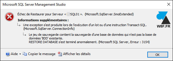 sql erreur 3154