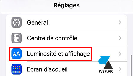 ios reglages luminosite affichage