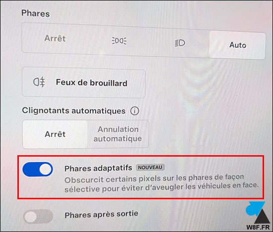 tesla phares adaptatifs activer