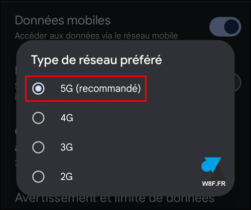 configurer reseau mobile 5G android