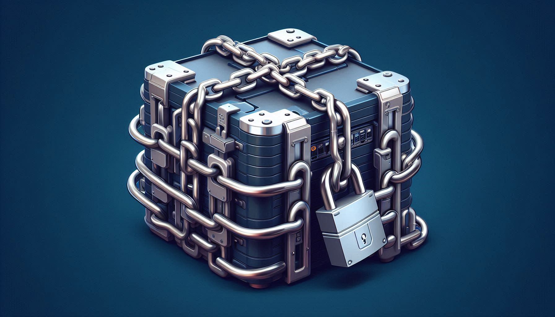AI boitier NAS verrouillé par des chaines et un cadenas