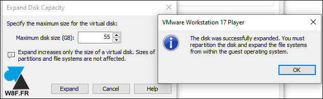 agrandir disque vm vmware