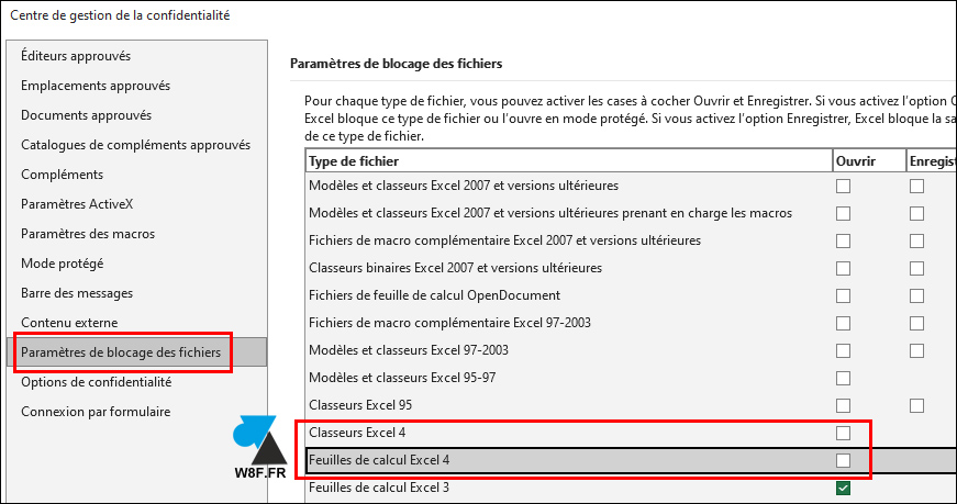 excel blocage des fichiers